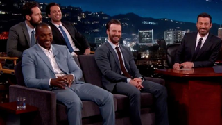 Captain America’s <i>Civil War </i>squad drops by <i>Kimmel </i>to share a clip and some trivia